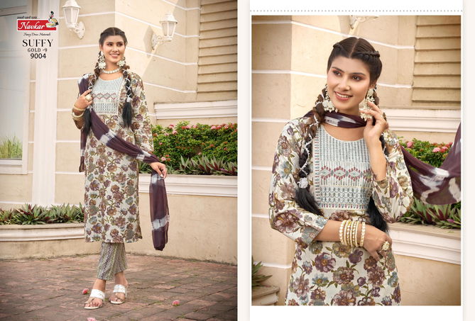 Suffy Gold 9 By Navkar Rayon Foil Printed Kurti With Bottom Dupatta Wholesale Price In Surat
